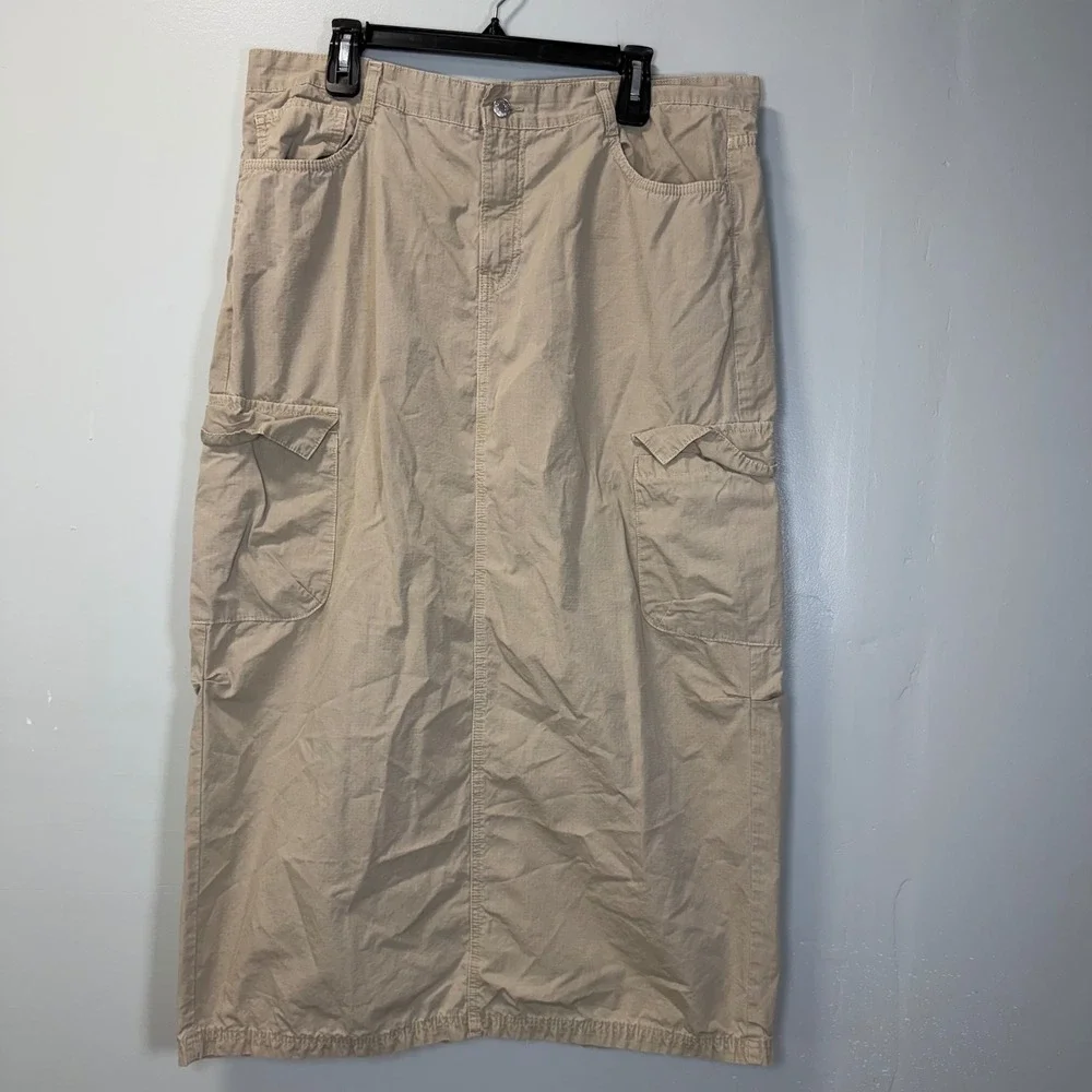 Zara Tan Ripstop Cargo Maxi Skirt Womens XXL Utility Gorpcore Long Khaki Skirt